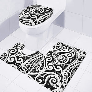 Black And White Polynesian Tattoo Print 3 Piece Bath Mat Set