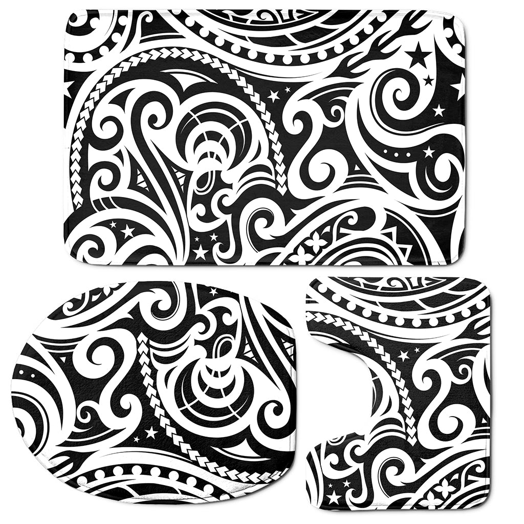 Black And White Polynesian Tattoo Print 3 Piece Bath Mat Set