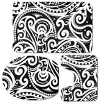 Black And White Polynesian Tattoo Print 3 Piece Bath Mat Set