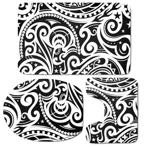 Black And White Polynesian Tattoo Print 3 Piece Bath Mat Set