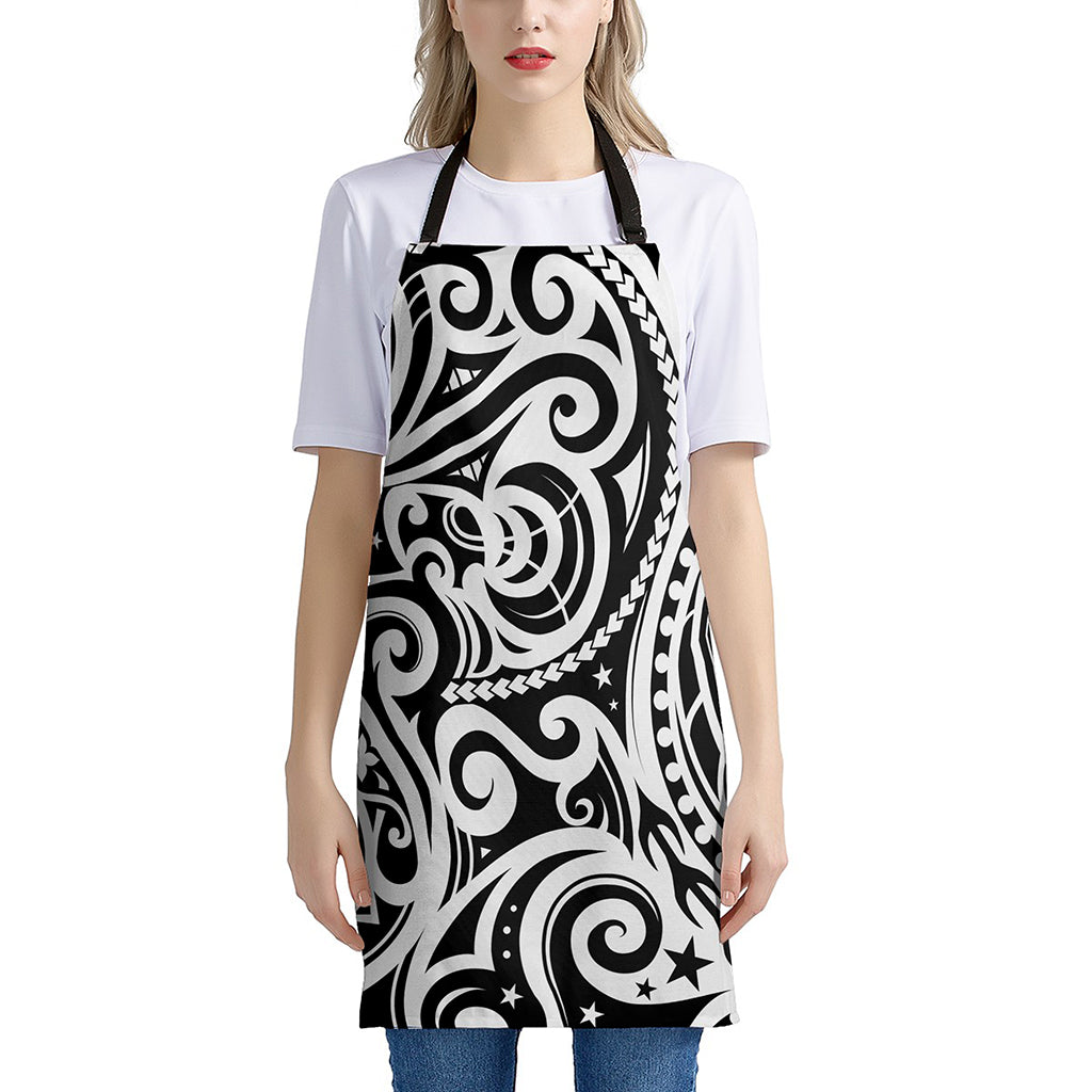 Black And White Polynesian Tattoo Print Apron