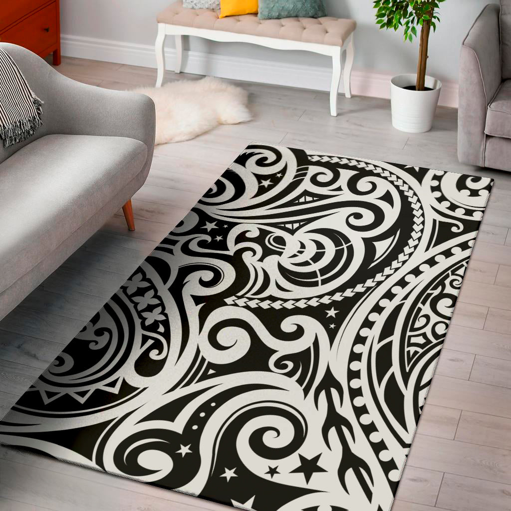 Black And White Polynesian Tattoo Print Area Rug