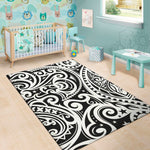 Black And White Polynesian Tattoo Print Area Rug