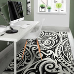 Black And White Polynesian Tattoo Print Area Rug