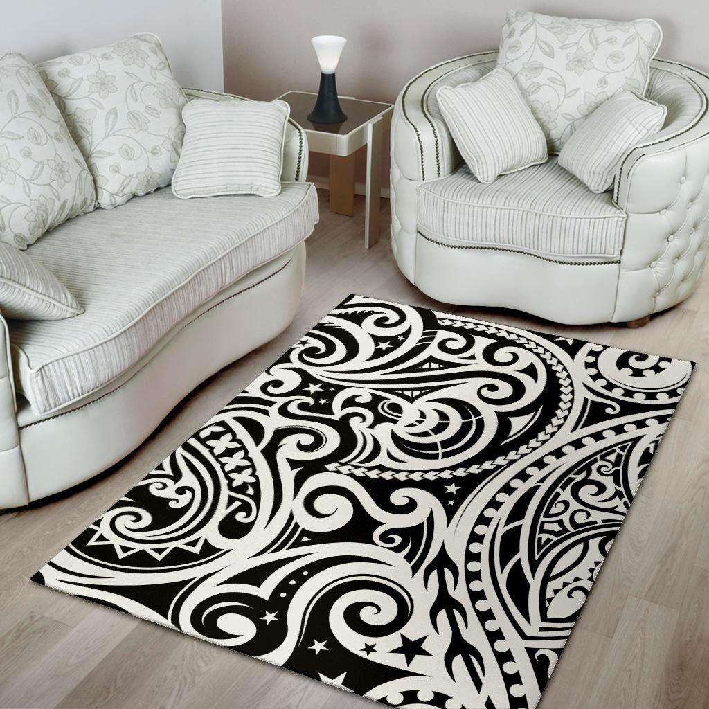 Black And White Polynesian Tattoo Print Area Rug