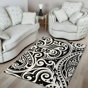 Black And White Polynesian Tattoo Print Area Rug