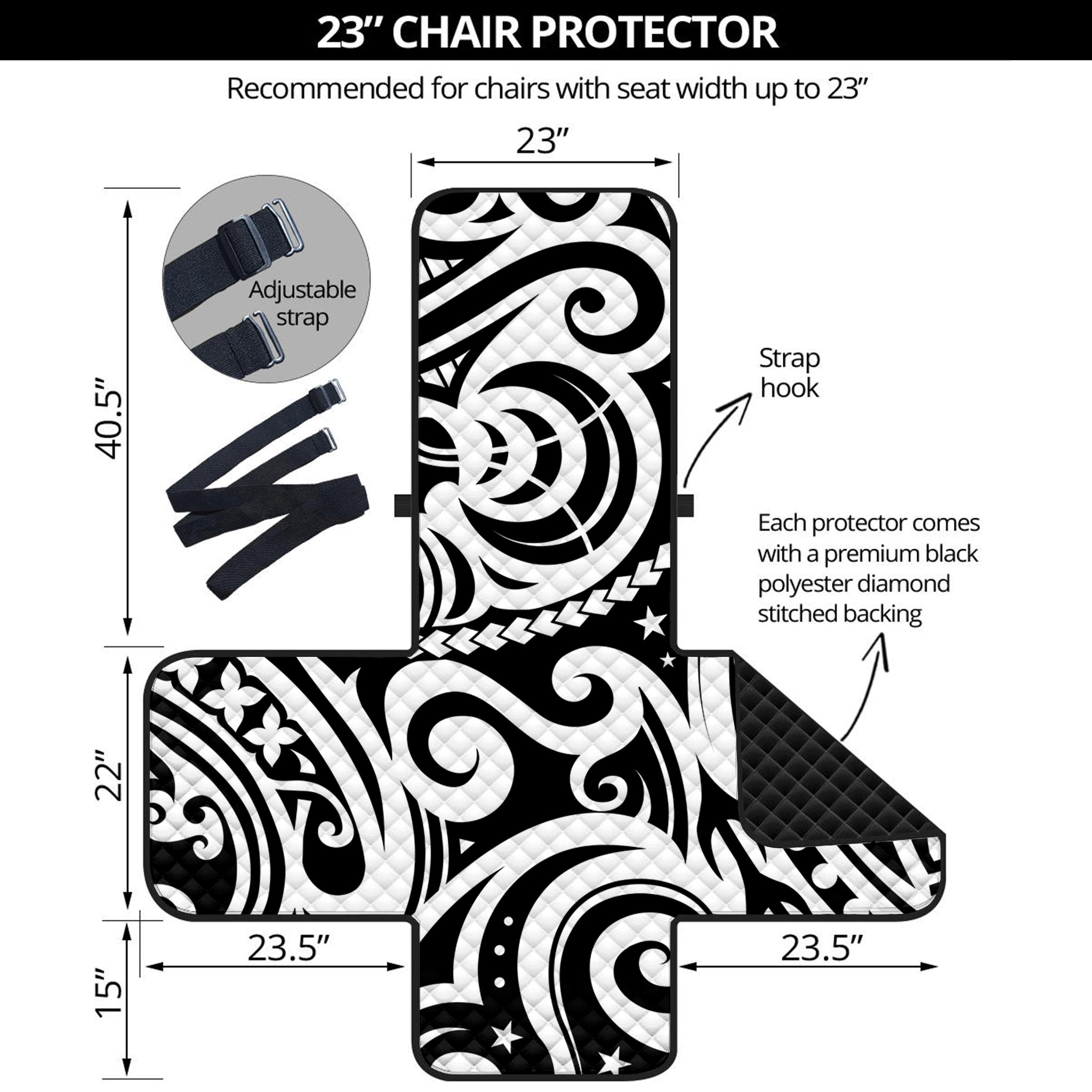 Black And White Polynesian Tattoo Print Armchair Protector