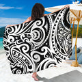 Black And White Polynesian Tattoo Print Beach Sarong Wrap