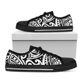 Black And White Polynesian Tattoo Print Black Low Top Sneakers
