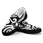 Black And White Polynesian Tattoo Print Black Slip On Shoes