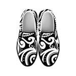 Black And White Polynesian Tattoo Print Black Slip On Shoes