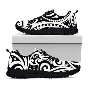 Black And White Polynesian Tattoo Print Black Sneakers