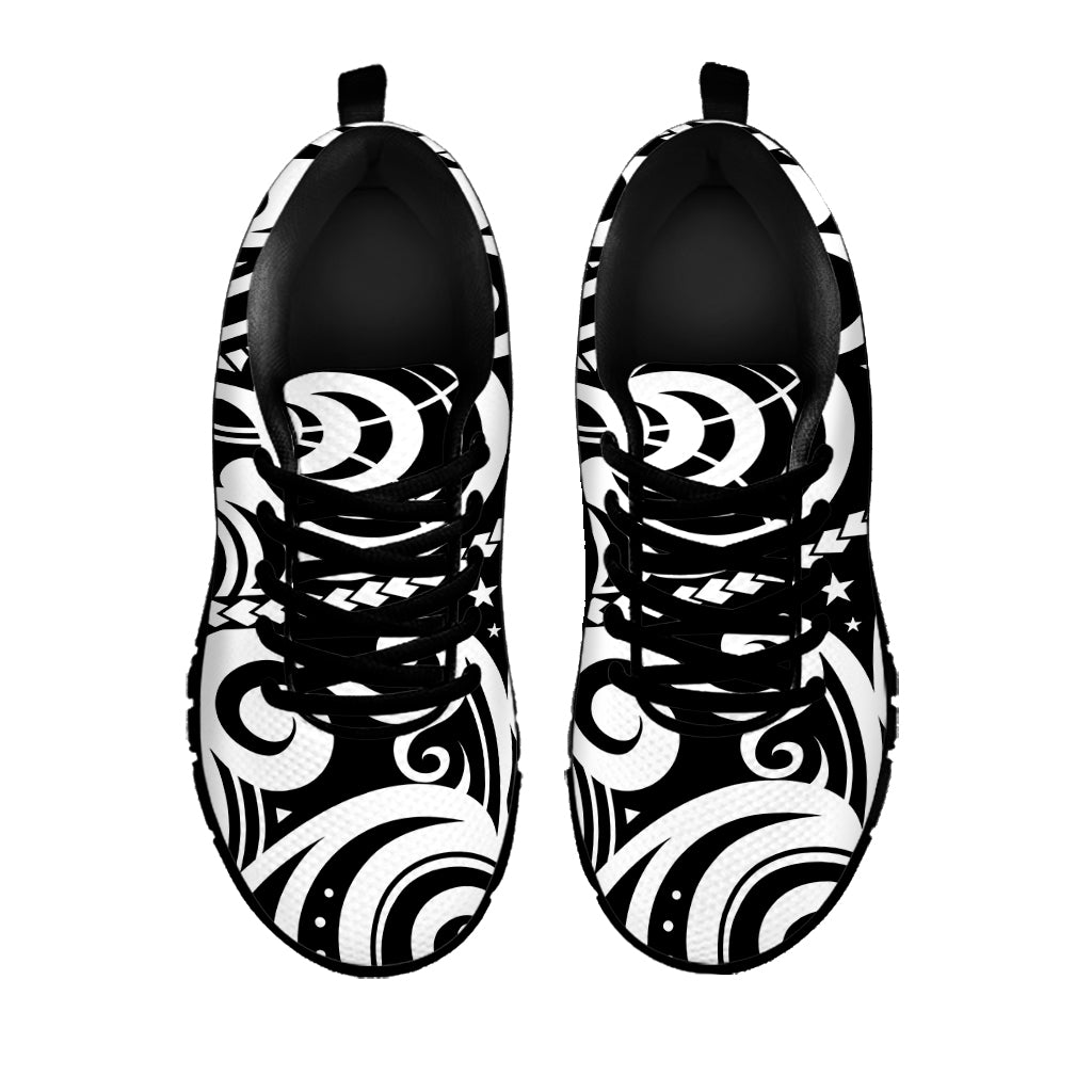 Black And White Polynesian Tattoo Print Black Sneakers