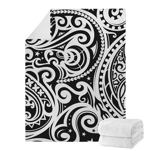 Black And White Polynesian Tattoo Print Blanket