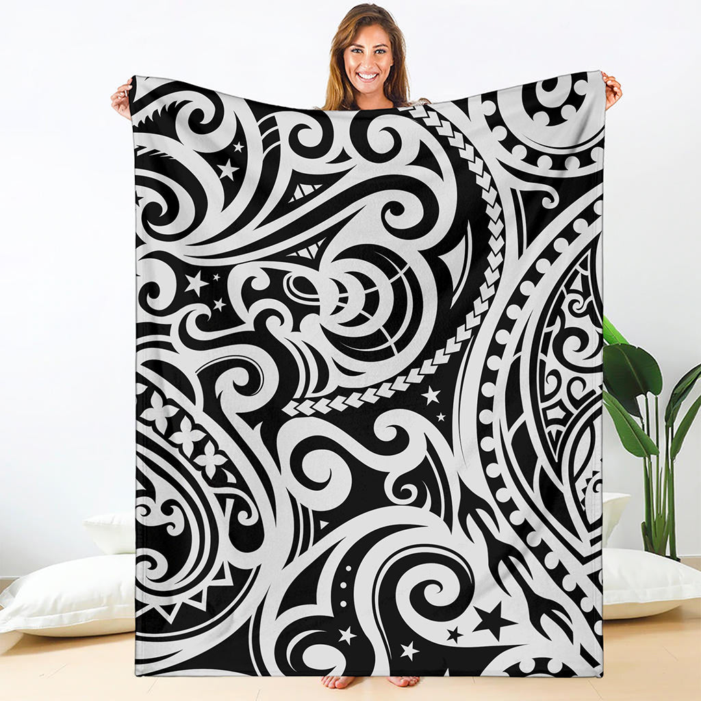 Black And White Polynesian Tattoo Print Blanket