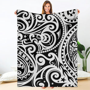 Black And White Polynesian Tattoo Print Blanket