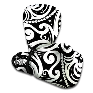 Black And White Polynesian Tattoo Print Boxing Gloves