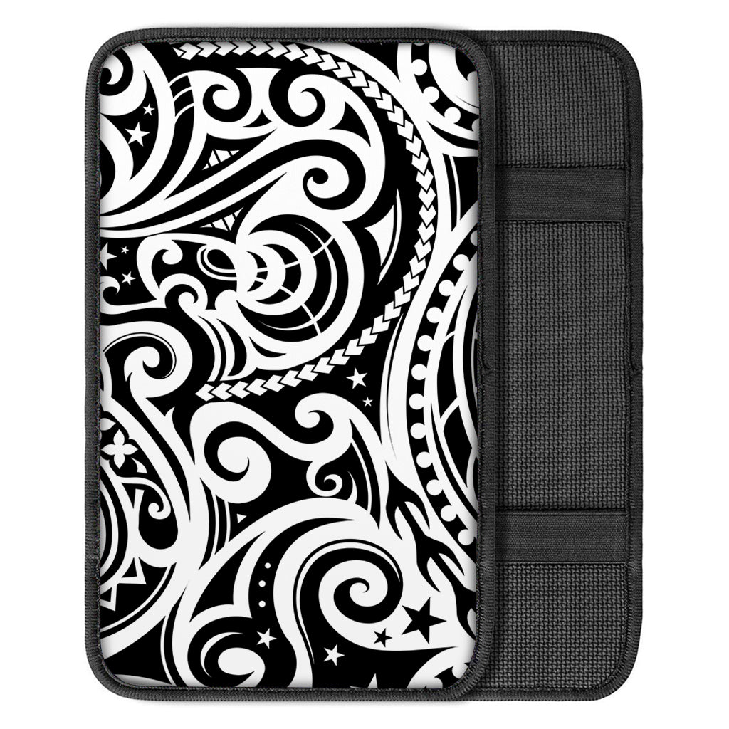 Black And White Polynesian Tattoo Print Car Center Console Cover