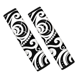 Black And White Polynesian Tattoo Print Car Seat Belt Covers