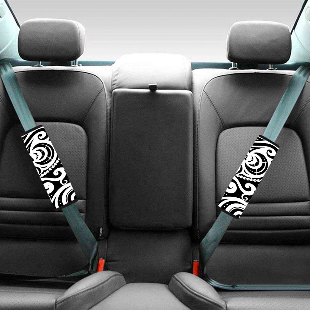 Black And White Polynesian Tattoo Print Car Seat Belt Covers