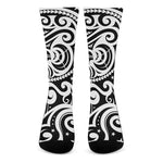 Black And White Polynesian Tattoo Print Crew Socks