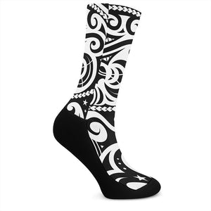 Black And White Polynesian Tattoo Print Crew Socks