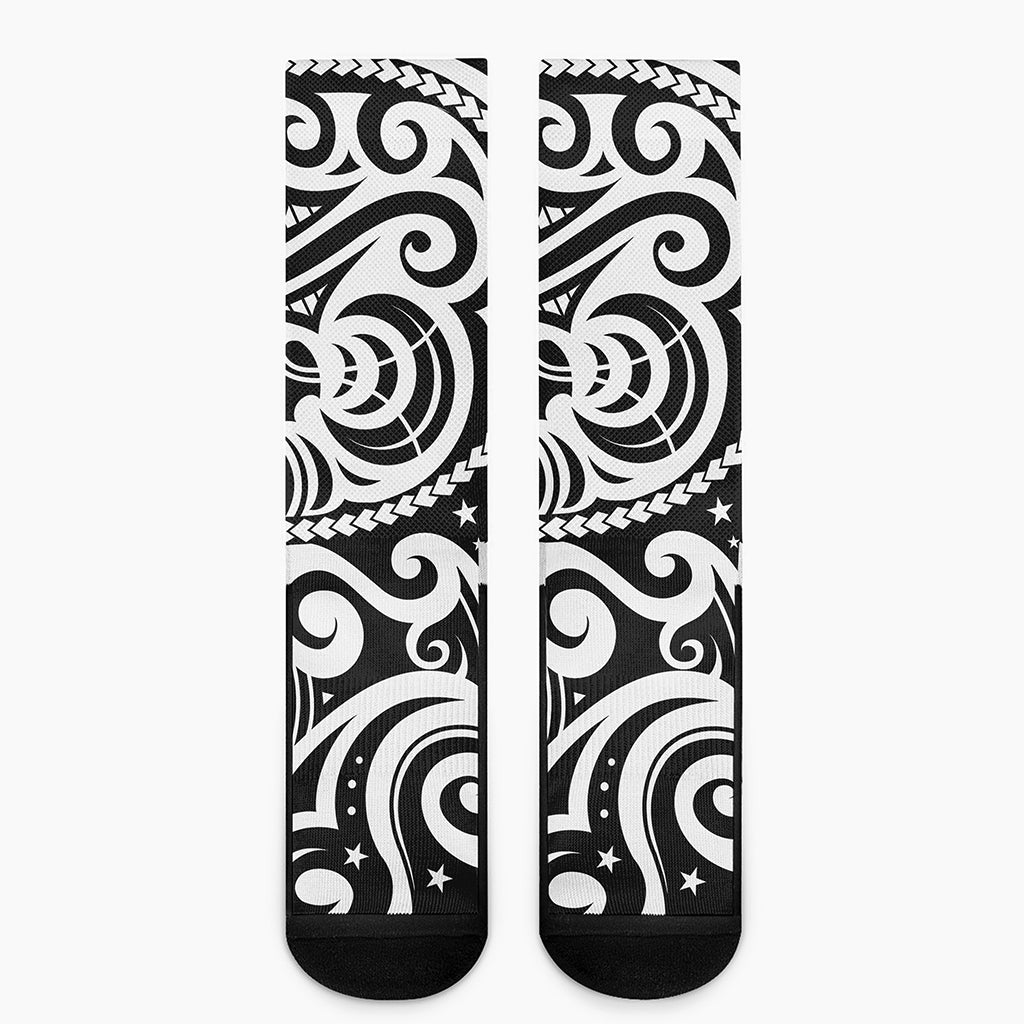 Black And White Polynesian Tattoo Print Crew Socks