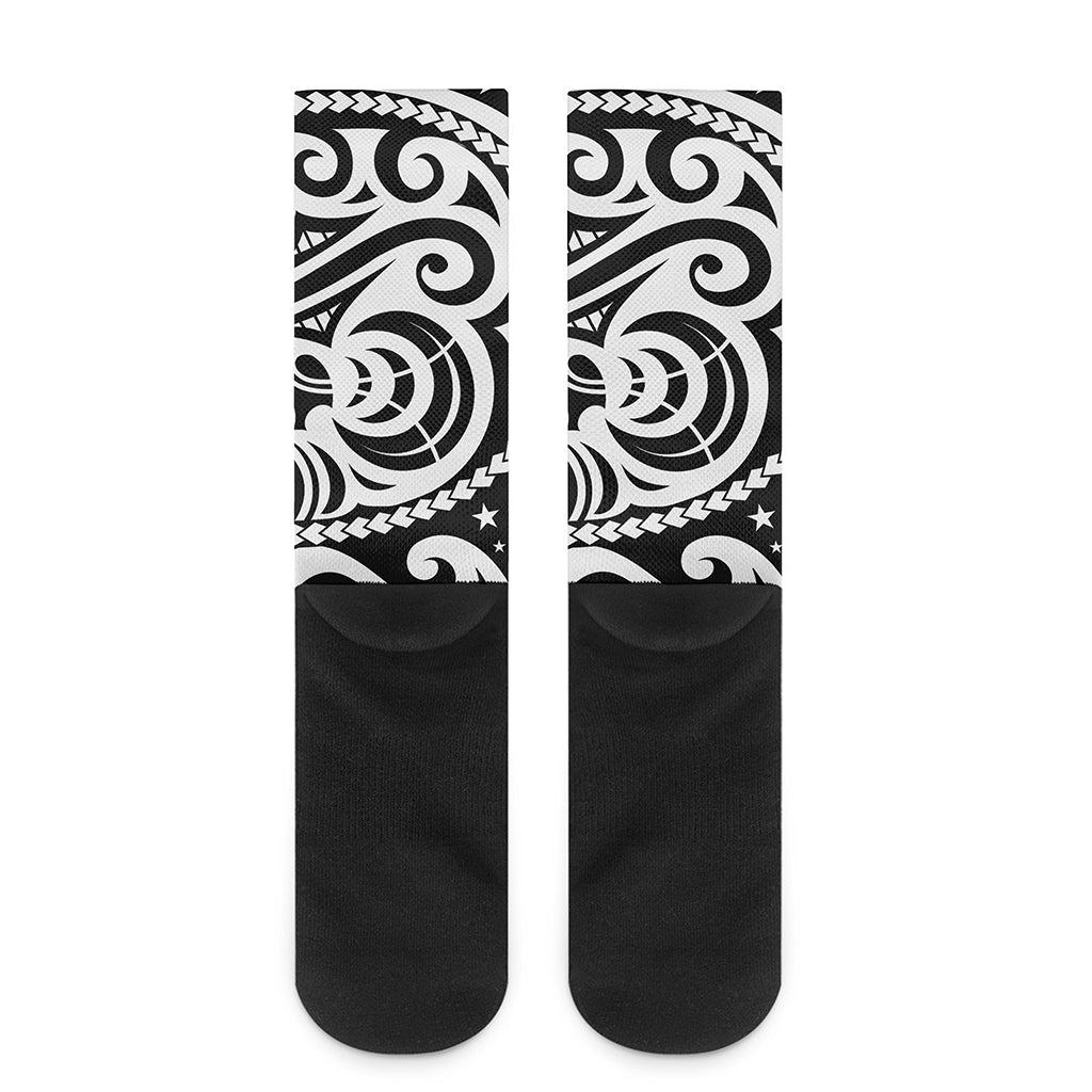 Black And White Polynesian Tattoo Print Crew Socks