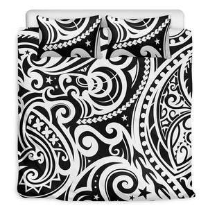 Black And White Polynesian Tattoo Print Duvet Cover Bedding Set