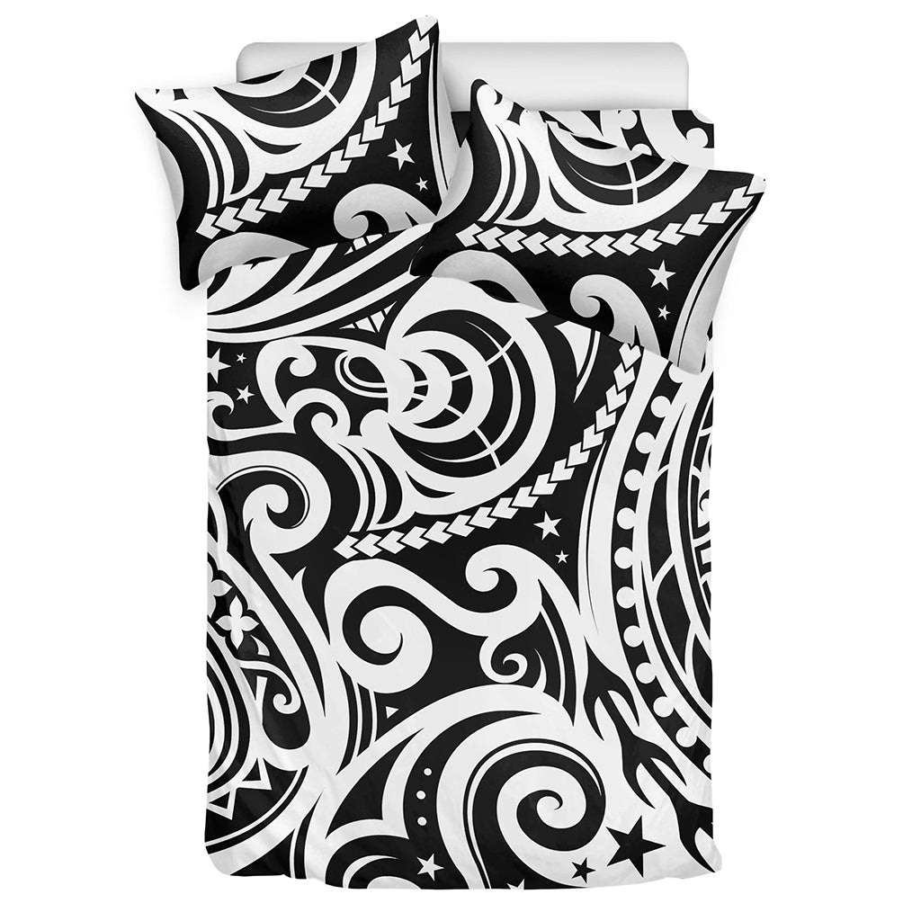 Black And White Polynesian Tattoo Print Duvet Cover Bedding Set