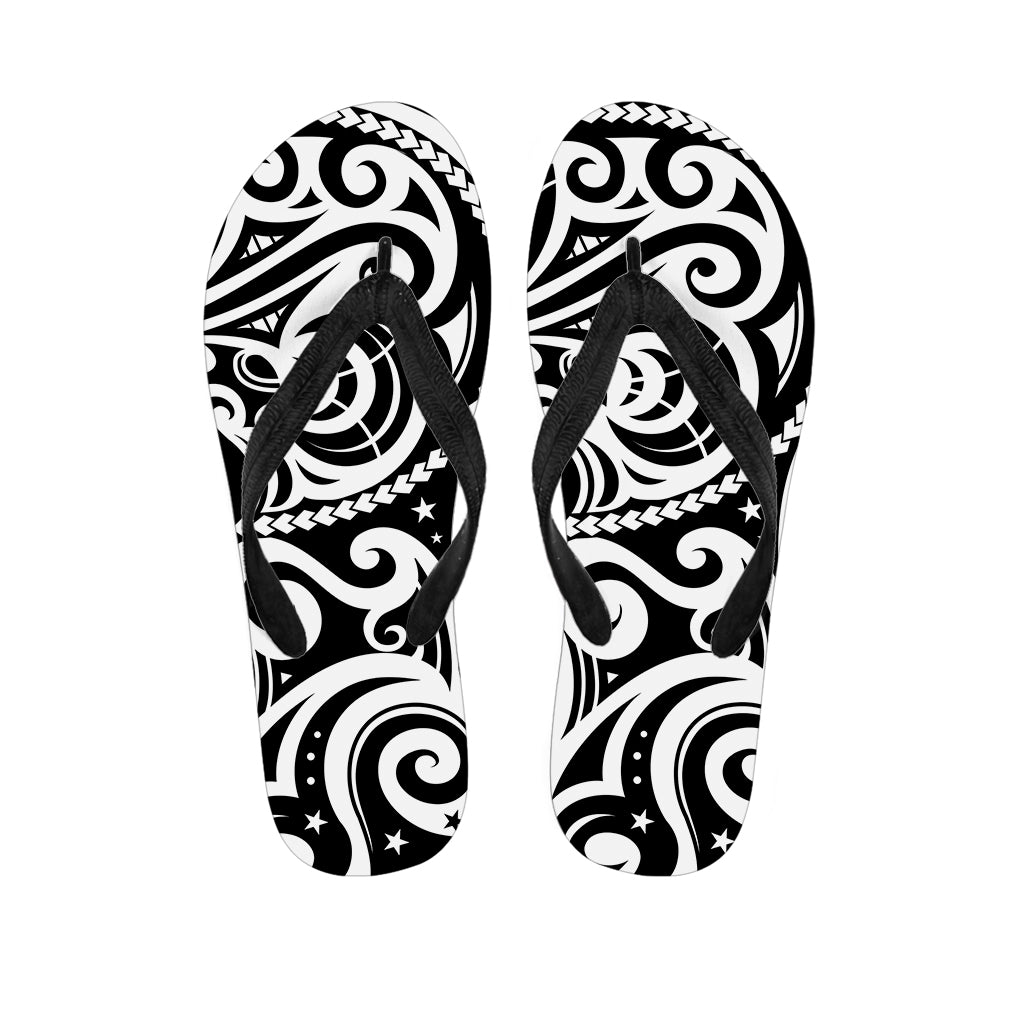 Black And White Polynesian Tattoo Print Flip Flops