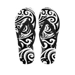 Black And White Polynesian Tattoo Print Flip Flops