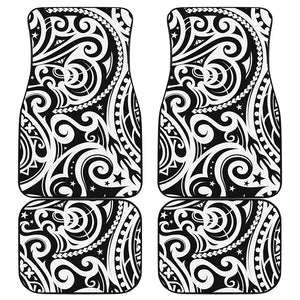 Black And White Polynesian Tattoo Print Front and Back Car Floor Mats