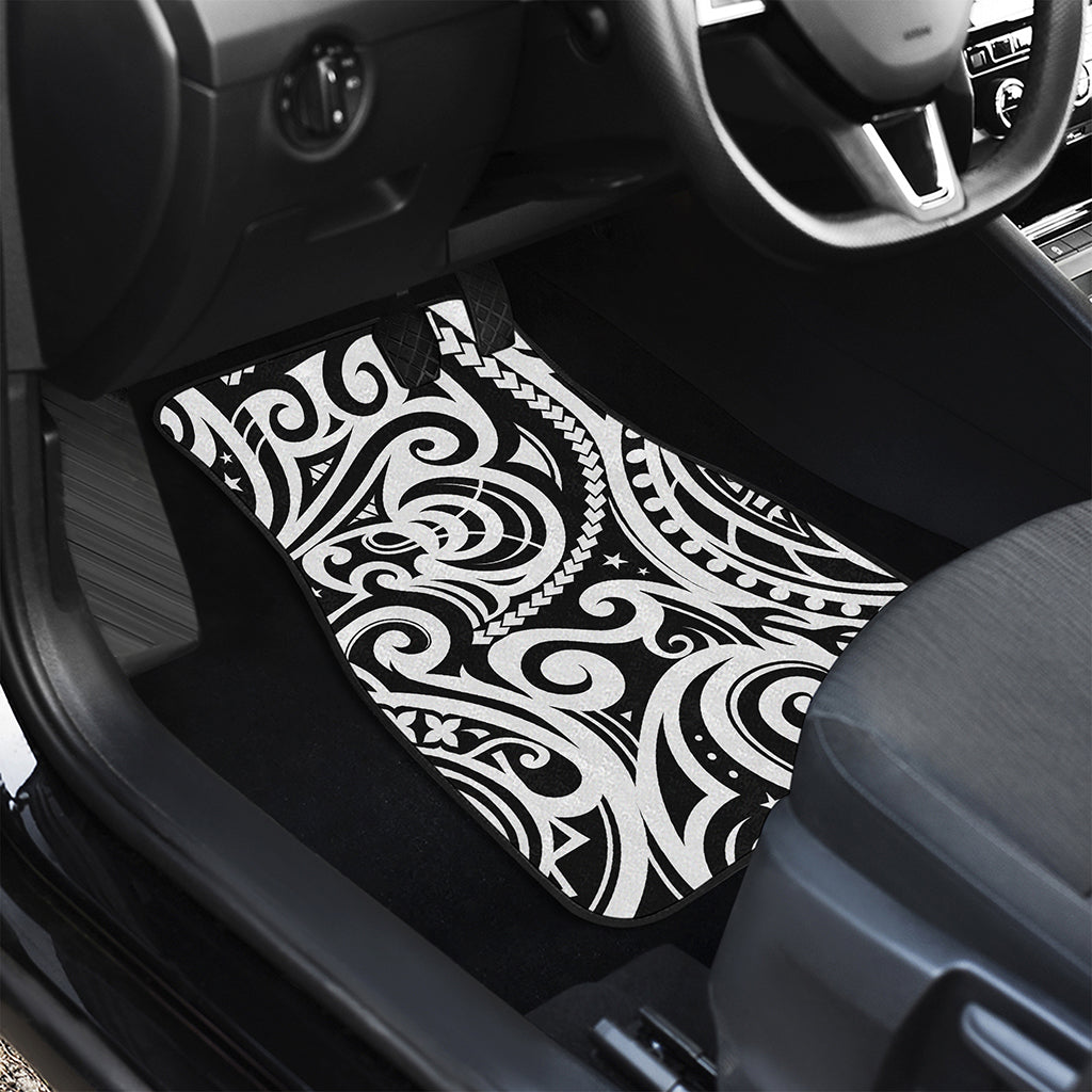 Black And White Polynesian Tattoo Print Front and Back Car Floor Mats