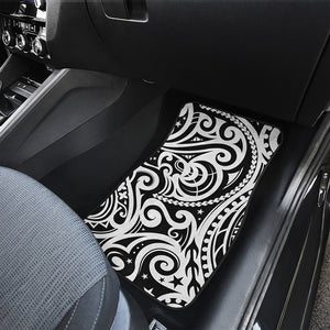 Black And White Polynesian Tattoo Print Front and Back Car Floor Mats