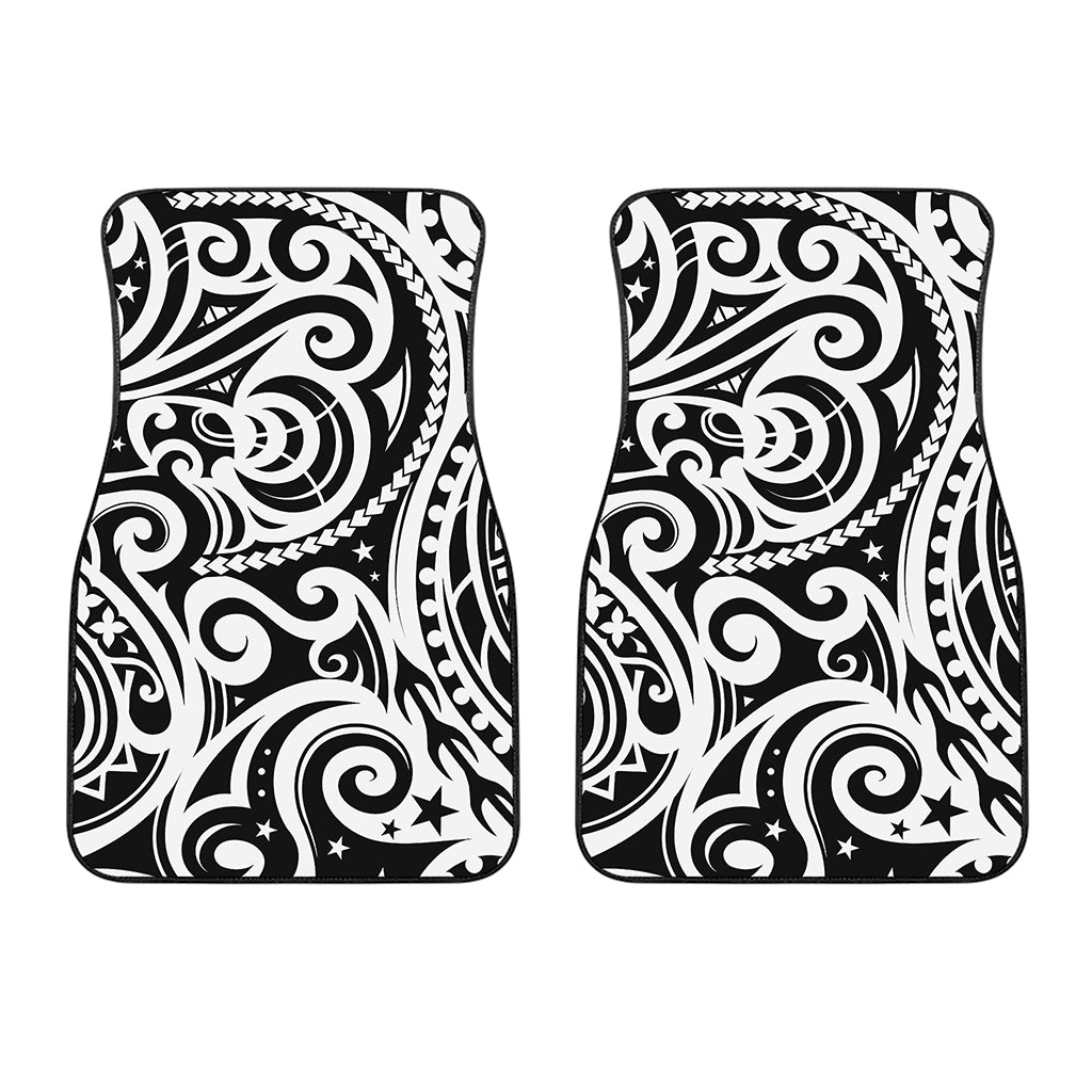 Black And White Polynesian Tattoo Print Front Car Floor Mats