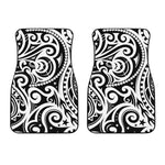 Black And White Polynesian Tattoo Print Front Car Floor Mats