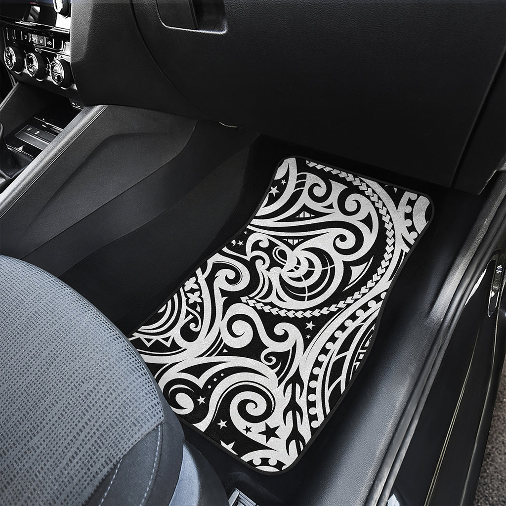 Black And White Polynesian Tattoo Print Front Car Floor Mats