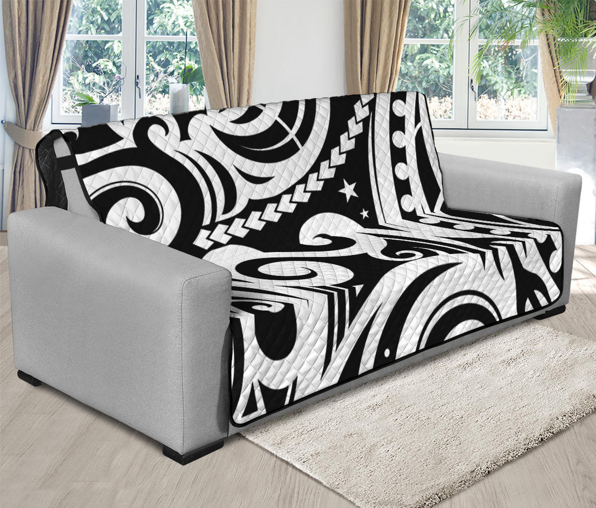 Black And White Polynesian Tattoo Print Futon Protector