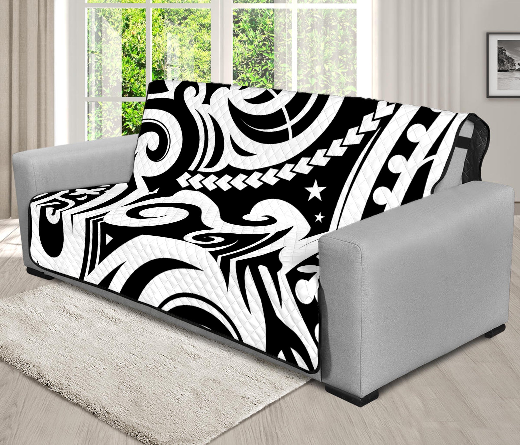 Black And White Polynesian Tattoo Print Futon Protector