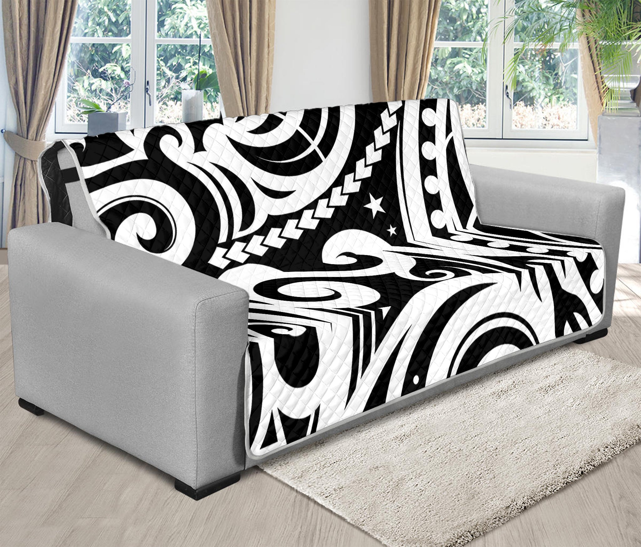 Black And White Polynesian Tattoo Print Futon Protector