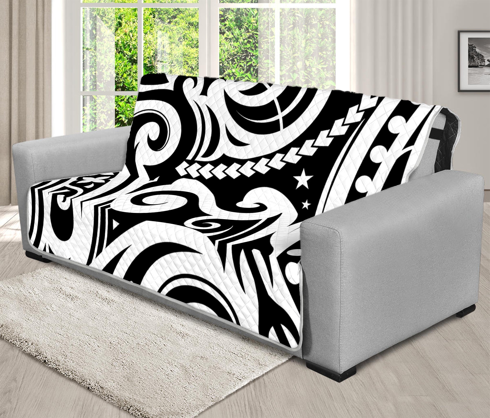 Black And White Polynesian Tattoo Print Futon Protector