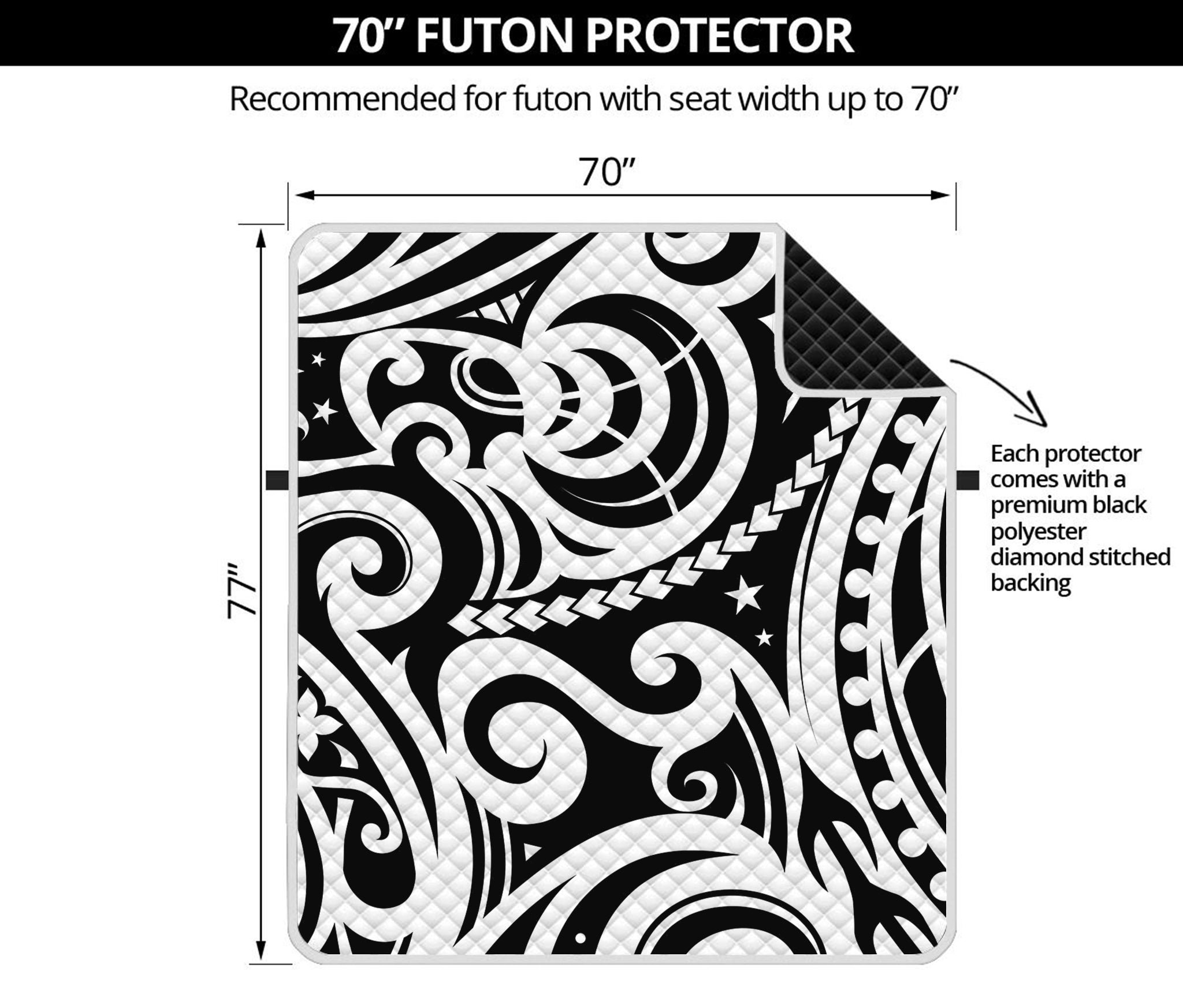 Black And White Polynesian Tattoo Print Futon Protector