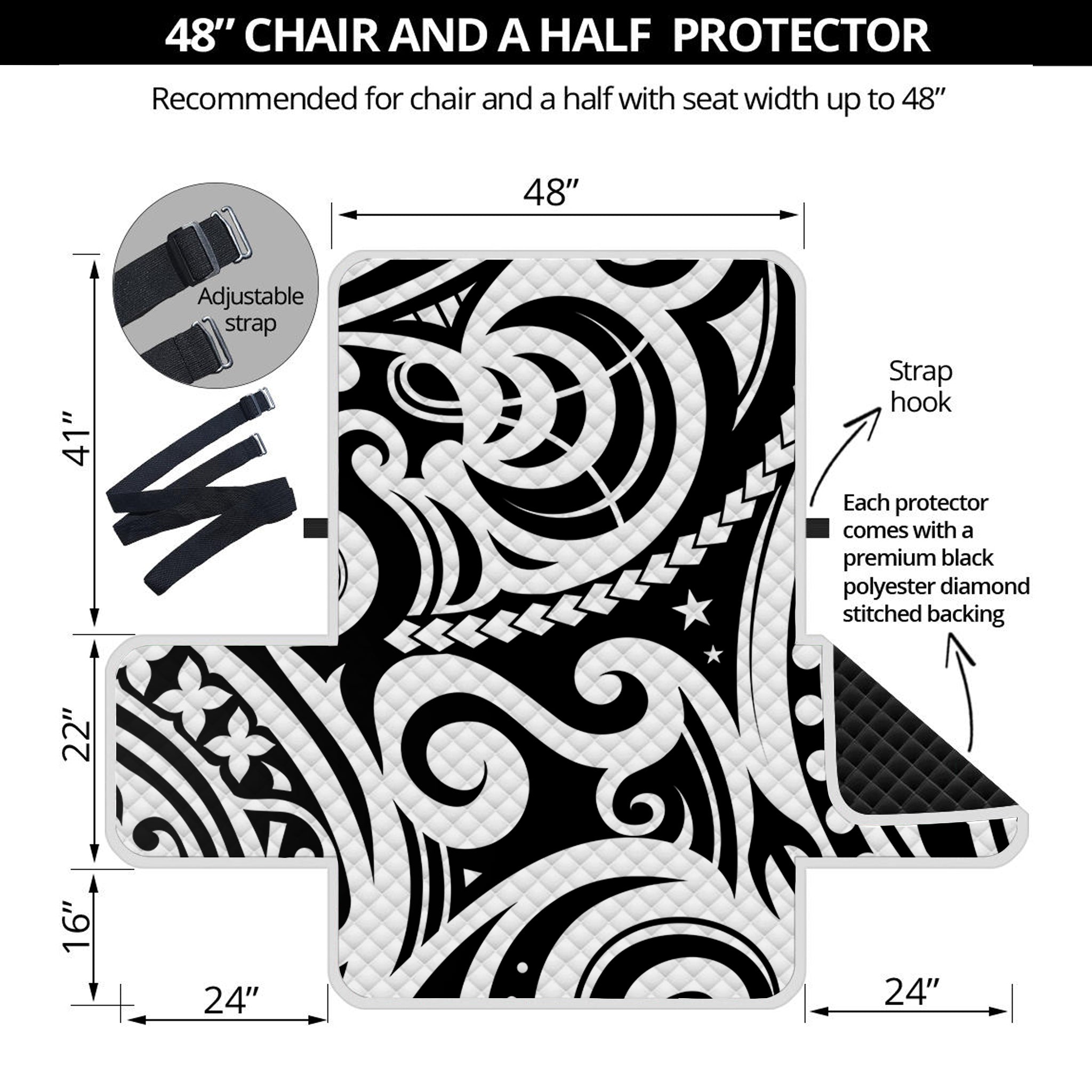 Black And White Polynesian Tattoo Print Half Sofa Protector