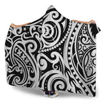 Black And White Polynesian Tattoo Print Hooded Blanket