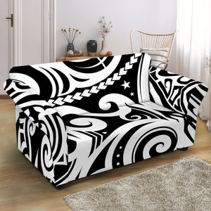 Black And White Polynesian Tattoo Print Loveseat Slipcover