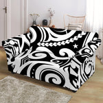 Black And White Polynesian Tattoo Print Loveseat Slipcover