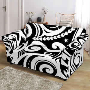 Black And White Polynesian Tattoo Print Loveseat Slipcover