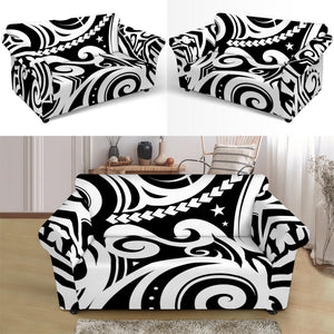 Black And White Polynesian Tattoo Print Loveseat Slipcover