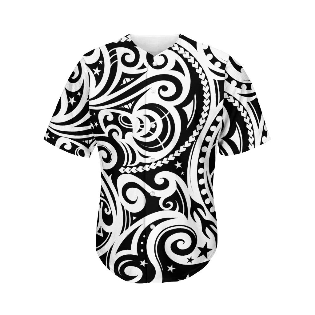 Black And White Polynesian Tattoo Print Men's Baseball Jersey